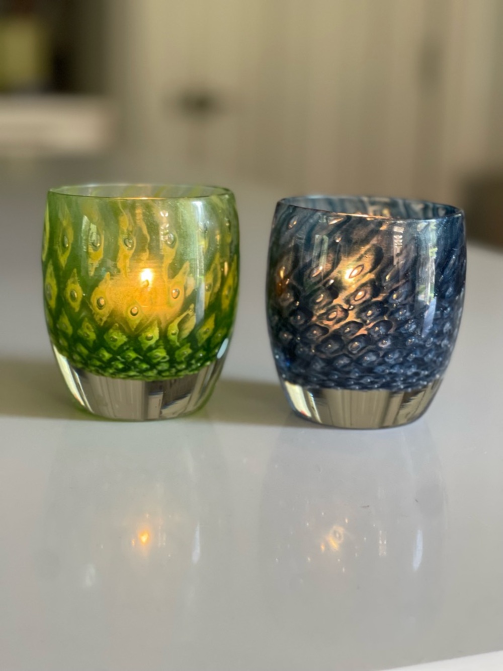 Glassybaby Stefen Frei pair “eternal blue and “forever green” limited editions!